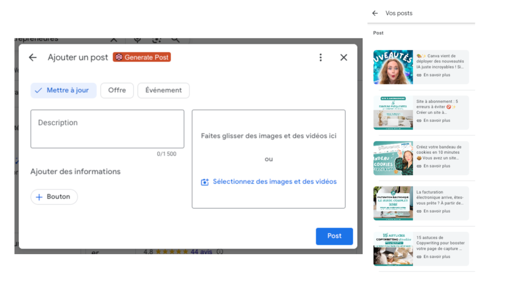 Les posts pour optimiser fiche google business profile