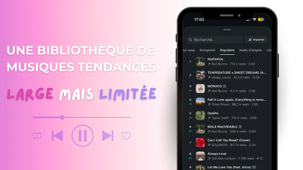 Edits application montage vidéo téléphone bibliothèque de musiques tendances