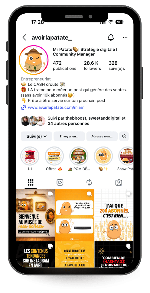 Exemple compte Instagram pour être visible en ligne sans se montrer @avoirlapatate_