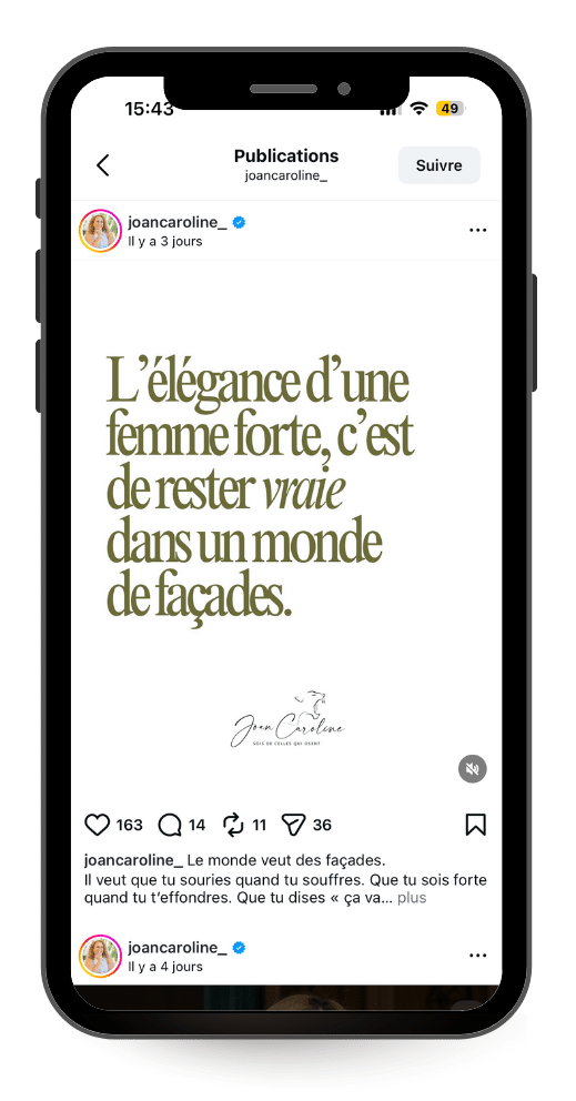 Exemple post écrit Instagram pour être visible en ligne sans se montrer @joancaroline_
