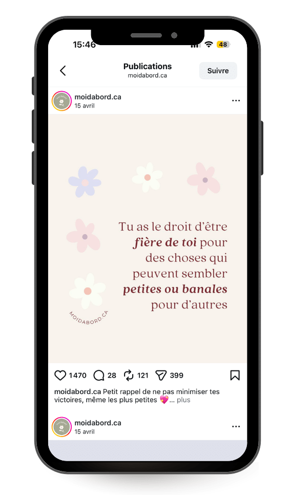 Exemple post écrit Instagram pour être visible en ligne sans se montrer @moidabord.ca