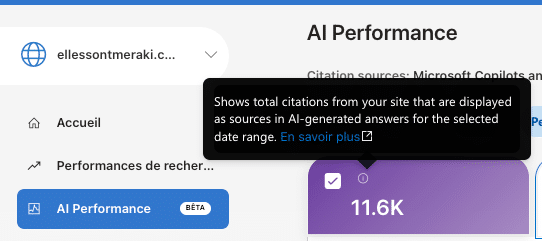 Tableau de bord sur Bing Webmaster