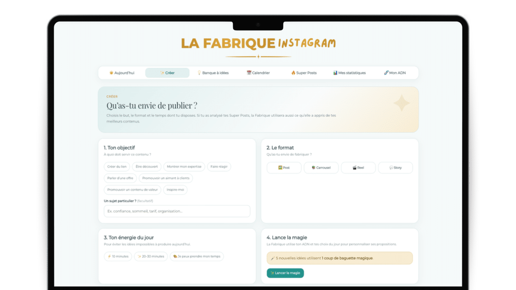 L'option Créer de la Fabrique Instagram pour créer du contenu avec l'IA
