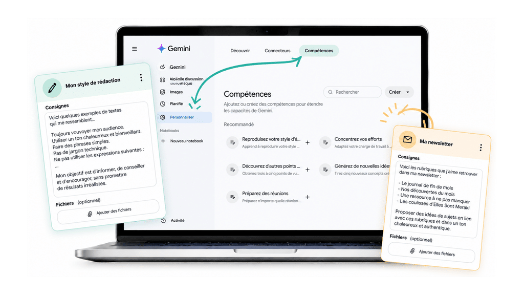 Outils IA Google : créer des compétences/skills dans Gemini