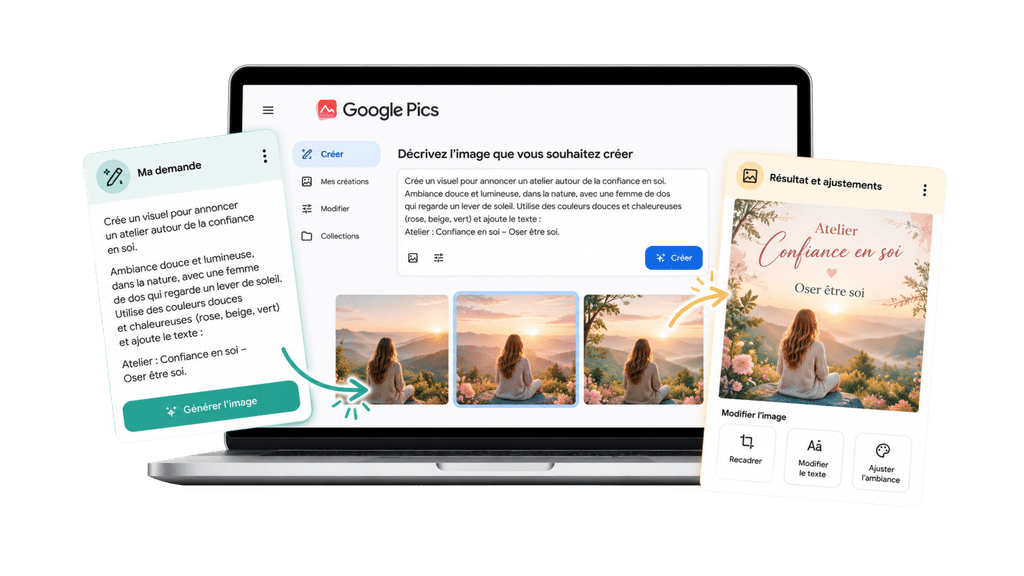 Exemple de création d'un visuel pour un atelier confiance en soi avec Google Pics.