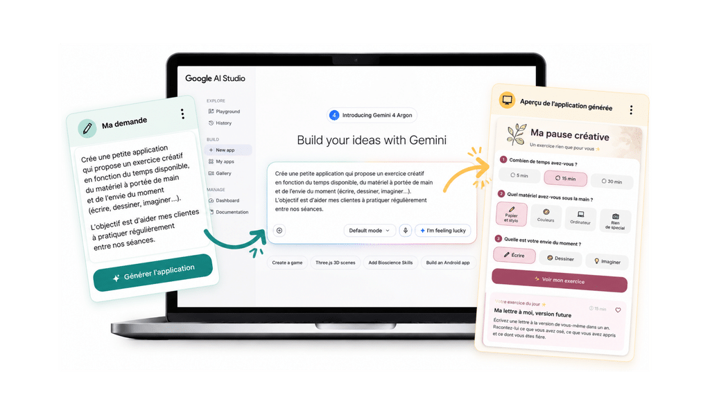 Création d'une application d'exercices créatifs personnalisés avec Google AI Studio.